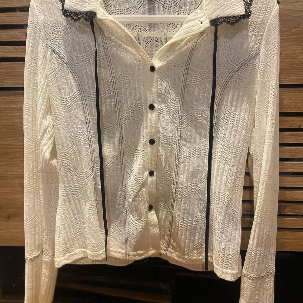 Lulu's Cream Lace Button-Down Shirt